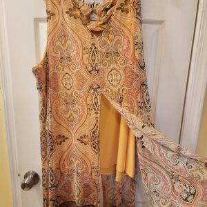Ashley Stewart Elegant Paisley Sleeveless Long Top